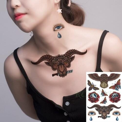 Waterproof Temporary Tattoo Sticker Big Eyes Butterfly Owl Sheep Knife Flash Tatoo Fake Tatto Big Size Body Art for Men Women