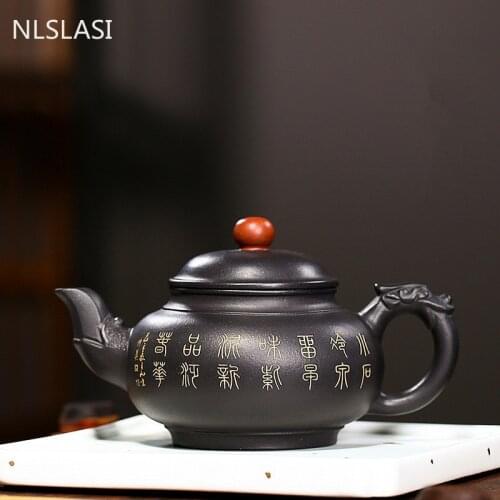 Yixing tea pots Purple Clay Teapot Raw ore Black mud beauty Kettle Handmade Engraving Boutique Customized Tea set Gifts 230ml