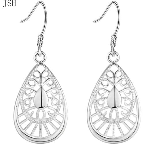 Wholesale lady silver Charm women wedding Earring Jewelry wedding party charms retro Cute Fashion Christmas classical JSHLE040