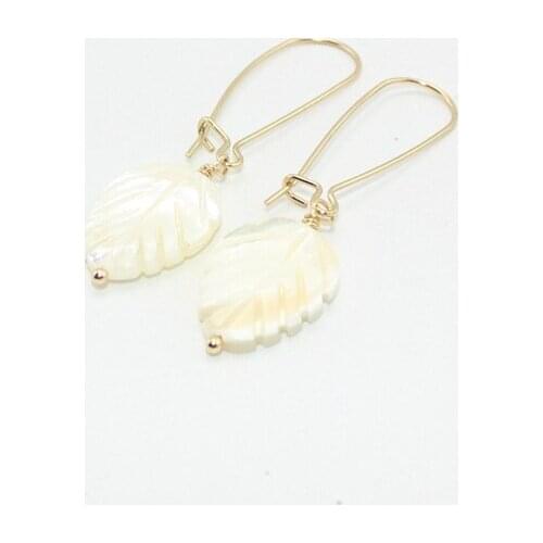 Particular Concise Style Big Hoop White Shell Handmade Leaf Dangle Earrings for Women