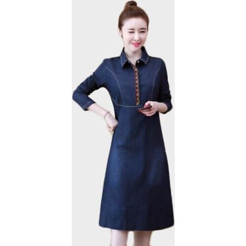 NEW Large size clothing for women Denim dress Stylish clothes Long dresses Spring / autumn Top women clothing Korean style 23