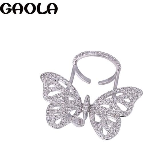 GAOLA Women Jewelry Butterfly Adjust Rings Clear Cubic Zirconia Ring Christmas Gift J1690A