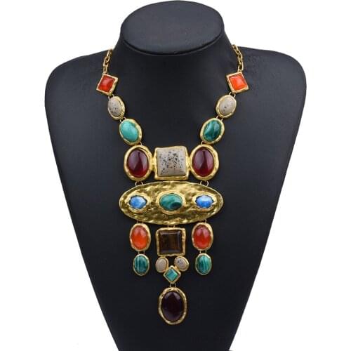 Baroque Multi Geometric Stone Statement Necklaces for Women Bohemia Jewelry Colorful Crystal Chunky Necklace Female Bijoux 2020