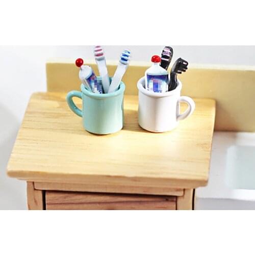 1/12 Doll House Miniature Mouth Cup Toothpaste Toothbrush Set Simulation Wash Model Toy Mini Decoration Dollhouse Accessories