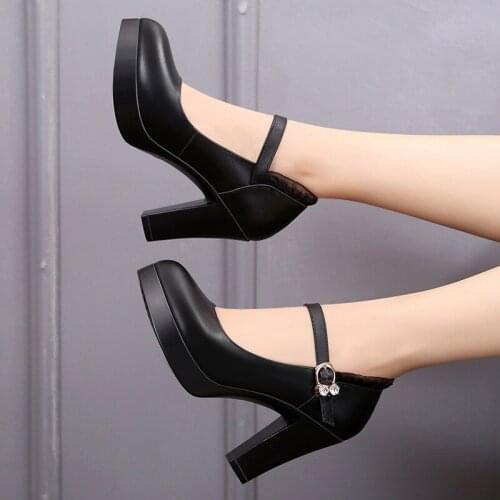 2021 autumn banquet dress large size womens single shoes shallow mouth round toe thick bottom thick heel high heel dance shoes