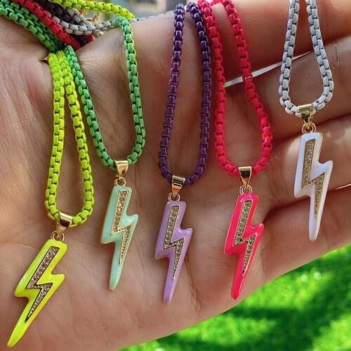 5Pcs Summer colorful enamelled chain necklace, rainbow color pendant charm necklace jewelry
