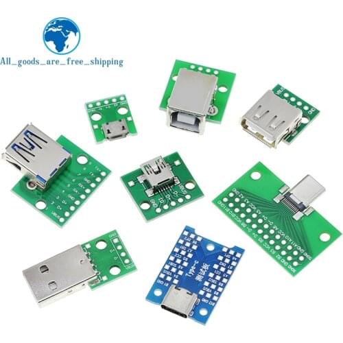 5PCS USB Male Connector / MINI MICRO USB to DIP Adapter female connector 2.54 Connector B Type-C USB2.0 3.0 Female PCB Converter