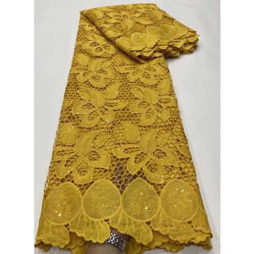 5yards/pc) Latest design African big cord lace fabric with sequins embroidery yellow Nigerian party lace for dress WZZ036