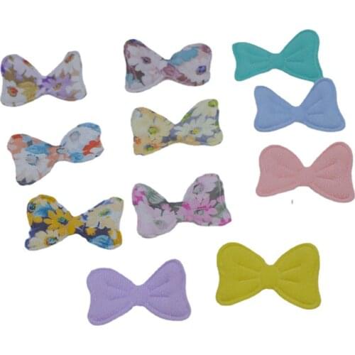 70pcs/lot 3.9*2.5cm Print Flower Fabric Bowknot Padded Appliques for DIY Clothes Sewing Supplies DIY Hair Bow Decoration