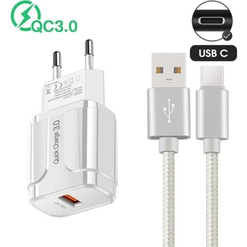 QC 3.0 quick Charge Adapter Type C USB C Data Cable For Xiaomi MI A3 A2 10T Redmi 9 Note 10 9S 8 7 POCO M3 F2 Pro Phone Charger