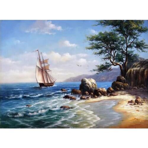 5D DIY Diamond Painting Sea island sailboat Diamond Mosaic diamond Embroidery Full Square round Rhinestone Home Decor