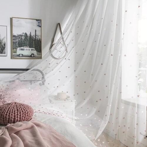 White Embroidered Pink Sheer Window Curtains For Bedroom Living Room Tulle Voile Curtains Drape Panel