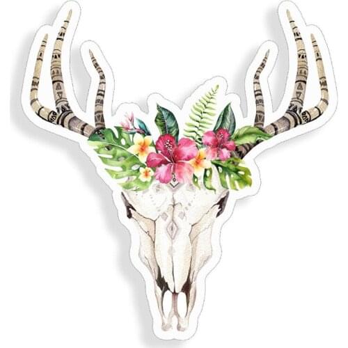 Bohemian Cow Skull Flower Bouquet Antler Sticker Cup Car Window Bumper Decal