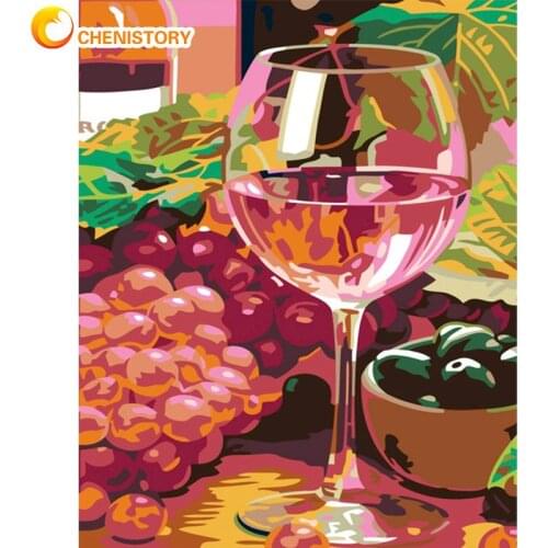 CHENISTORY Oil Painting By Numbers Kits Wine Glass On Table Landscape Picture By Number HandPainted Diy Framed Home Artwork