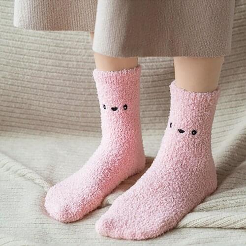 Girly Cute Socks Warm Fashion Solid Color Animal Embroidery Thick Socks Kawaii Cute Harajuku Lady High Quality Sock Calcetines