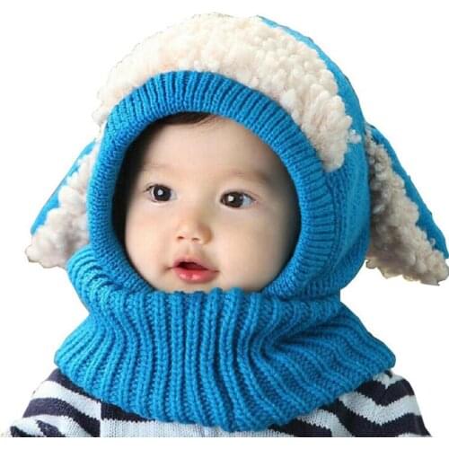 2016 Korean puppy style boys knitted hats winter fur baby girls Conjoined cap can as shawl Age for 6 months-4 Years Old MZ2217