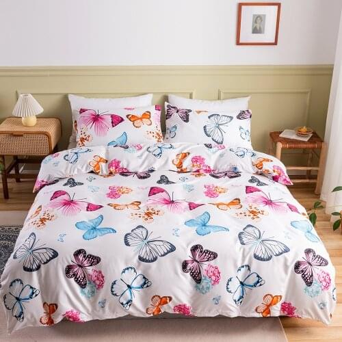 Home Decor Bedding Set Butterflies Leaves Print Comforter Duvet Cover Set King Quilt Cover Pillowcase Bedclotes Bed Linen Set