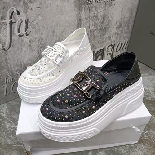 European Style Metal Buckle Mesh Platform Platform Shoes Trend Hot Sale Wave Bottom Loafers Increase Single Shoes