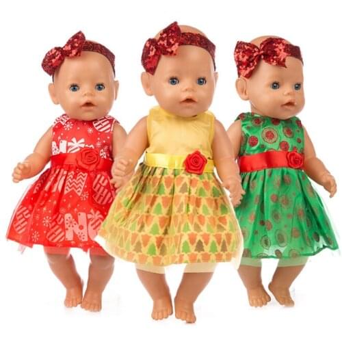 Beautiful dress+hairbrandFit For born baby 43cm Doll Clothes Doll Accessories For 17inch Baby Doll