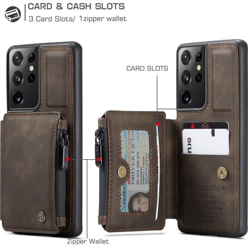 Leather Back Case for Samsung Galaxy S20 S21 Plus Note 20 S21 Ultra A72 A52 A71 S9 S10 Plus Zipper Wallet Card Slot Stand Cover