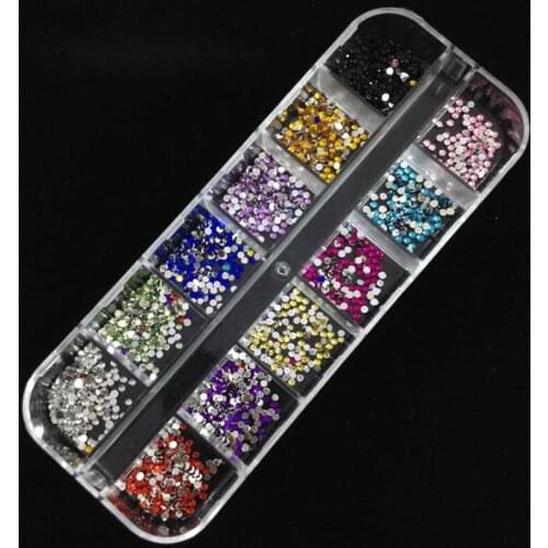 12 Mix Colors 1.5mm Rhinestones Nail Decoration Round Colorful Glitters With Hard Case DIY 3D Nail Art Decorations