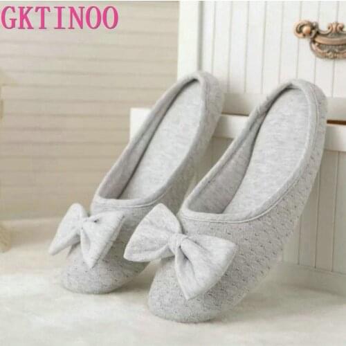 Cotton Cute Bowtie Home Women Slippers Summer Spring Indoor Shoes For Girls Ladies Female Warm House Bedroom Floor Flats
