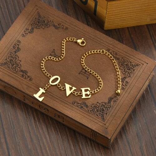 Acheerup New Fashion LOVE Bracelets for Women Girls Gold Stainless Steel Bangle Thick Chain Jewelry Friends Birthday Couple Gift