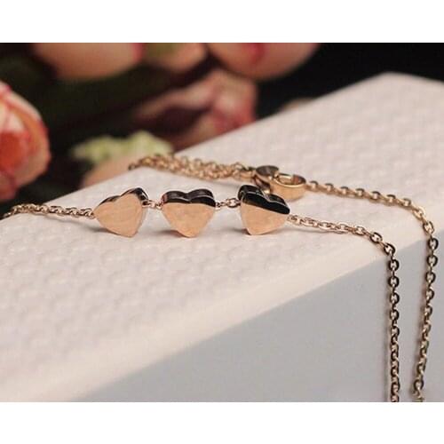 YUN RUO 3 Hearts Pendant Choker Necklace Fine Couple Jewelry Titanium Steel & Rose Gold Color Valentine Day Gift Free Shipping