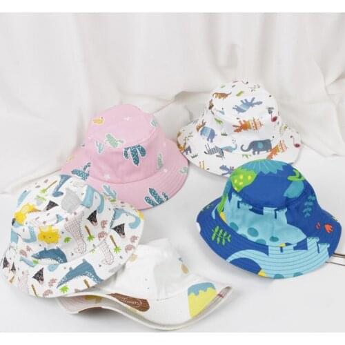 Summer Baby Boys Girls Toddler Cartoon Cactus Print Bucket Hats Caps Reversible Sun Headwear