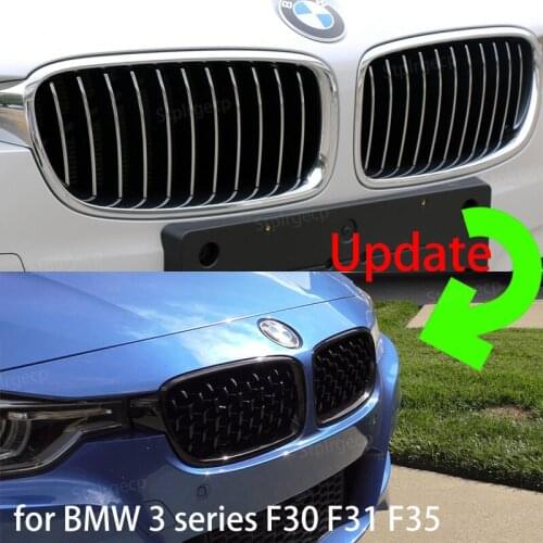 Car Front Bumper Grilles Kidney Racing Grill for BMW 3 series F30 F31 F35 2011-19 Double Slat Replacement Chrome Diamond Grille