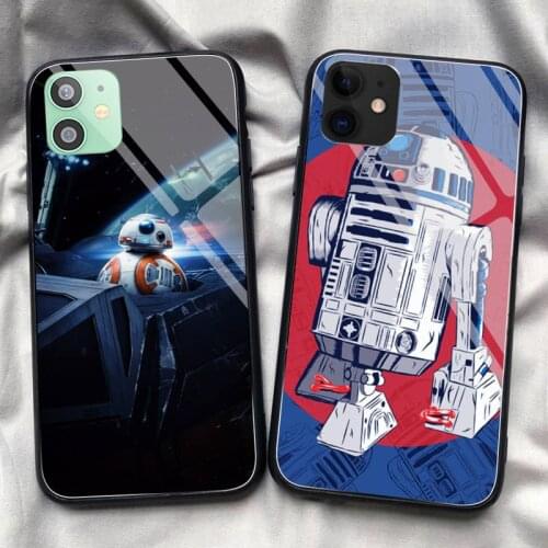 Riccu BB8 BB 8 R2D2 Robot Phone Case Tempered Glass For iPhone 11 Pro XR XS MAX 8 X 7 6S 6 Plus SE 2020 12 Pro Max Mini case