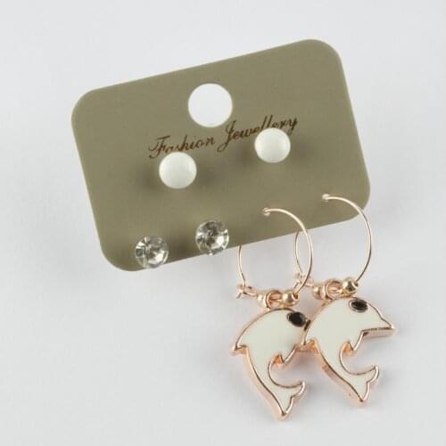 6'lı Dolphin Figured Cabochons Ring Earrings