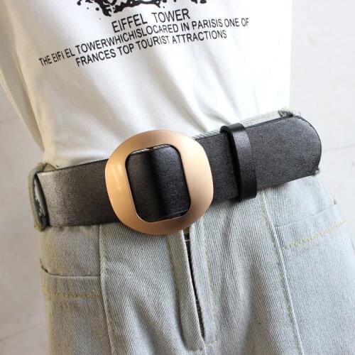 Wide Leather Waist Strap Belt Women Black White High Quality Gold Square Pin Metal Buckle Belts Female Belts for Jeans