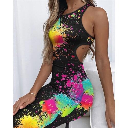 Printed Sexy Temperament Womens Straps Halter One-step Skirt Dress Halter Personality Mini Skirt Ladies Party Sexy Dress