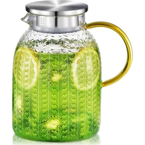 Glass Pitcher Water Pitcher with Lid Iced Tea Pitcher for Fridge Glass Carafe for Cold or Hot Beverages Sun Tea Jar