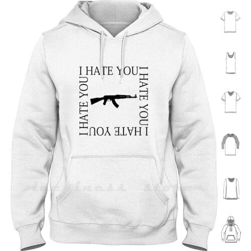 I Hate You Hoodies Long Sleeve Vaporwave Outline Weapon Hate Sad Sadness Square White