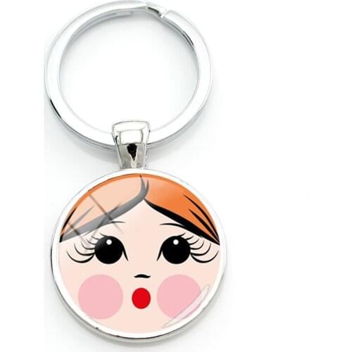 TAFREE Funny Matryoshka Images Keychains Facial Expression 25mm Glass Dome Key Rings Fashion Women Jewelrys