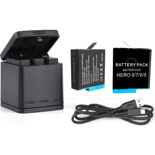 TELESIN 2 Pack Battery 3 Slots Battery Charging Box + USB Charging Cable for GoPro Hero 5 Hero 6 Hero 7 8 Charger Accessories