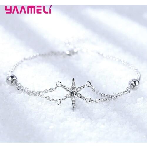 Fashion Luxury Rhinestone Zircon 925 Sterling Silver Bangle Bracelet High Quality Star Charm Wristband for Women Girls Gift