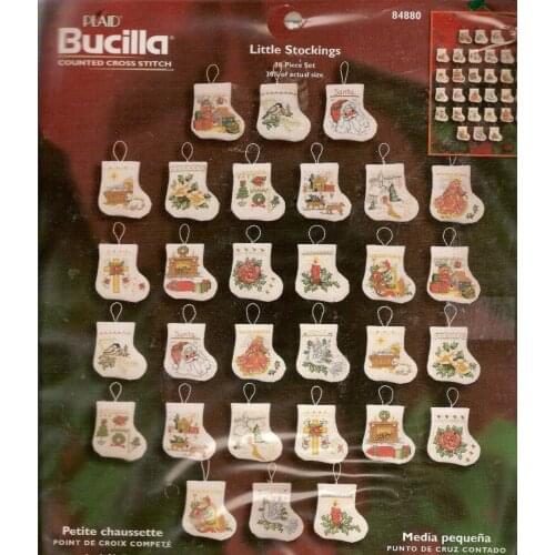 Gold Collection Counted Cross Stitch Kit Tiny Stocking Ornament Christmas Ornaments, 30 pcs stockings bucilla 84880