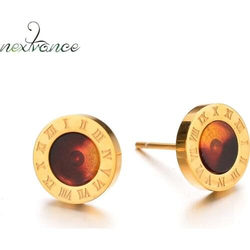 Nextvance Gold Round Shell Coin Pendant Earring Stainless Steel Push Back Earrings For Valentines Gift Unisex Jewelry