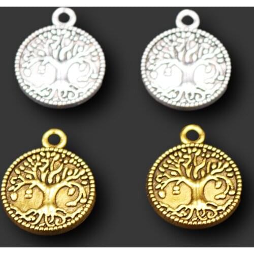 12pcs Mix Two Colors Retro Tree of Life Metal Tag Bracelet Earrings Alloy Pendant DIY Charm For Jewelry Crafts Making A2107