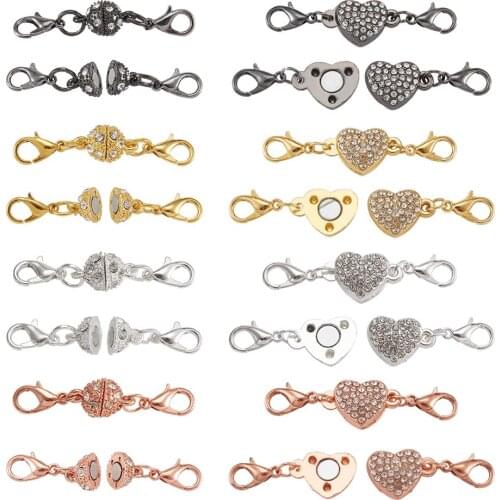 16sets Heart&Round Ball Style Alloy Rhinestone Crystal Strong Magnetic Clasps with Lobster Clasps For Jewelry Making Acessories