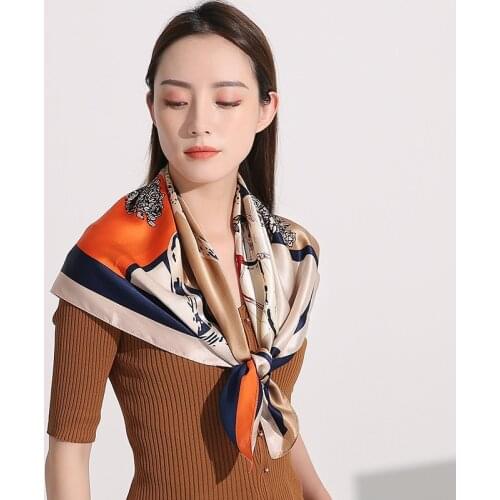 2021 Square Silk Neckerchief 88x88cm Hangzhou Silk Kerchief Wraps for Ladies Printed Bandana 100% Real Silk Square Neck Scarf