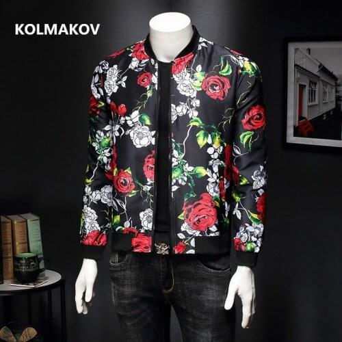2021 spring Mens casual coat high quality jacket men, Autumn Rose pattern fashion jackets men Large size M-4XL,5XL