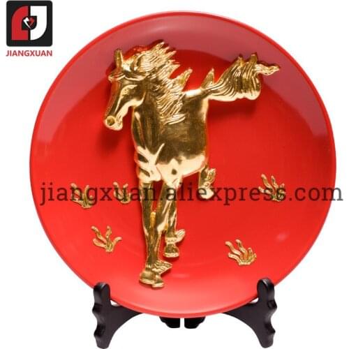 24k gold foil 8 inch horse porcelain decorative plates home decor handicrafts symbolizes things going well best friend gifts