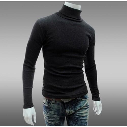 40% Dropshipping!!Fashionable Mens Tops Solid Color Long Sleeve Turtleneck Sweater Warm Knit Pullover