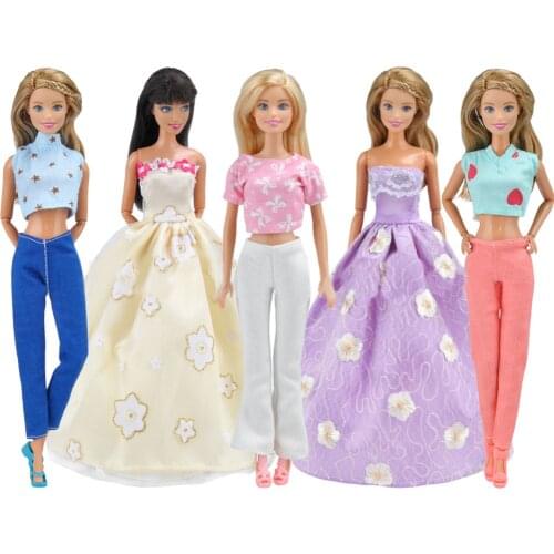 5 Set Doll Clothes 2 Set Fairy Dresses Party Gown 3 Set Tops And Pants Beautiful Outfits Accessories for Barbie Toys Kid Girls