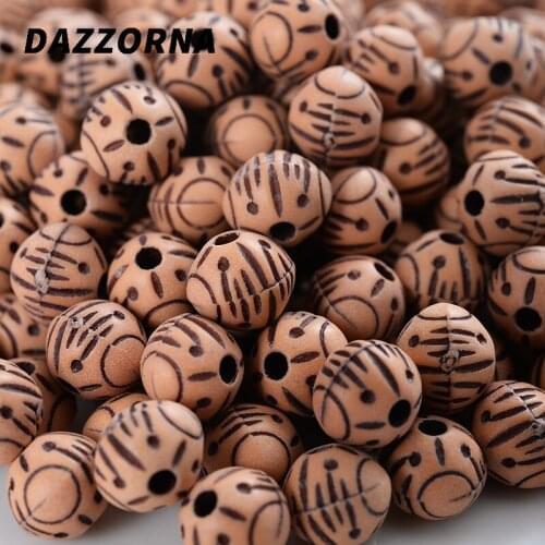 50-200Pcs Natural Wood Color Acrylic Wooden Beads Charm Round Stripe Spacer Beads For Jewelry Making DIY Bracelet Accessories
