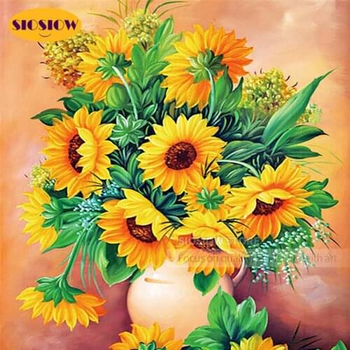5D Diamond Embroidery Cross Stitch Sunflowers 3D Picture Rhinestones Painting Sunflower Flower Flowers Crystal Mosaic Home Decor